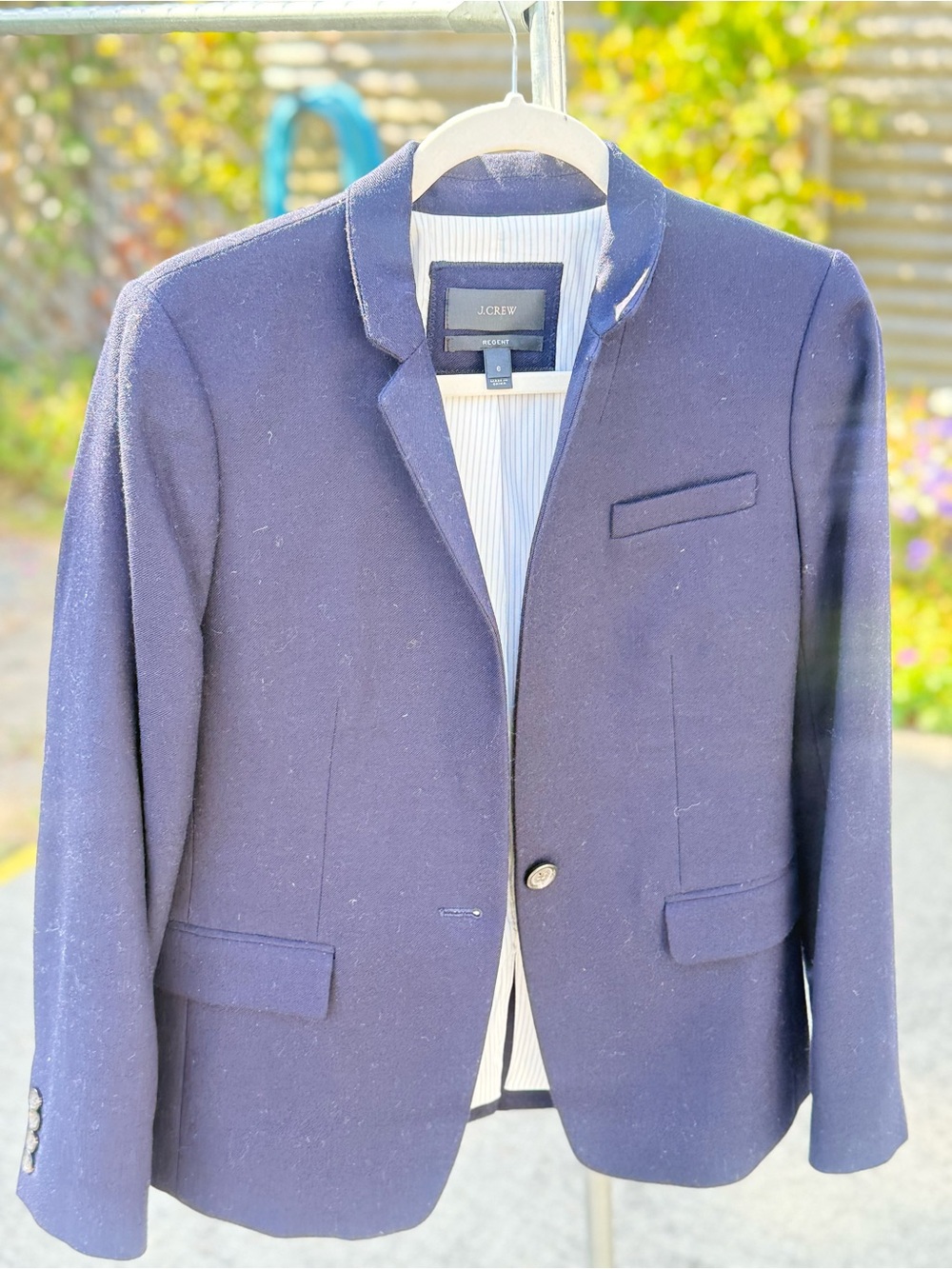 J.Crew Regent Navy Wool Flannel Blazer Striped Lining Size 6